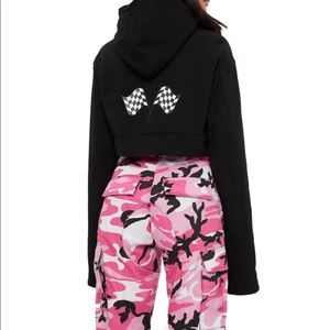 Danielle Guizio DG Checkered Flag Cropped Hoodie